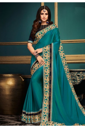 Blue satin embroidered festival wear saree  10611